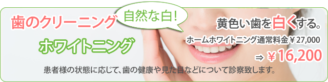 歯のクリーニング 自然な白! 黄色い歯を白くする歯科治療 ホワイトニング 患者様の状態に応じて、歯の健康や見た目などについて診察致します。